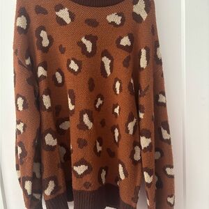 ANDREE BY UNIT Brown and Cream Crew Neck Sweater